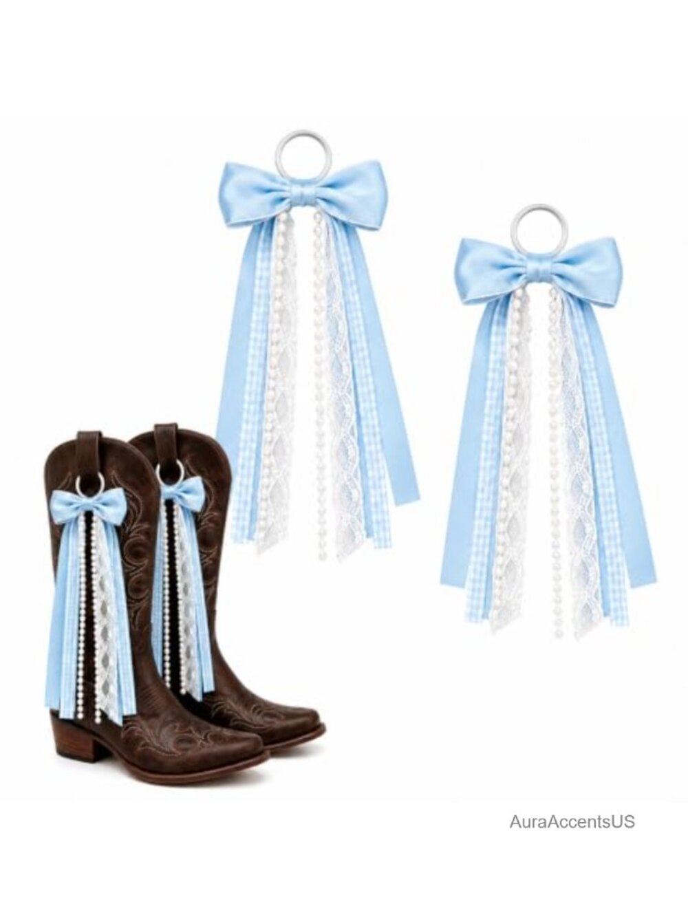2 Pc Western Boot Bows Faux Pearl Lace Shoe Clips Women